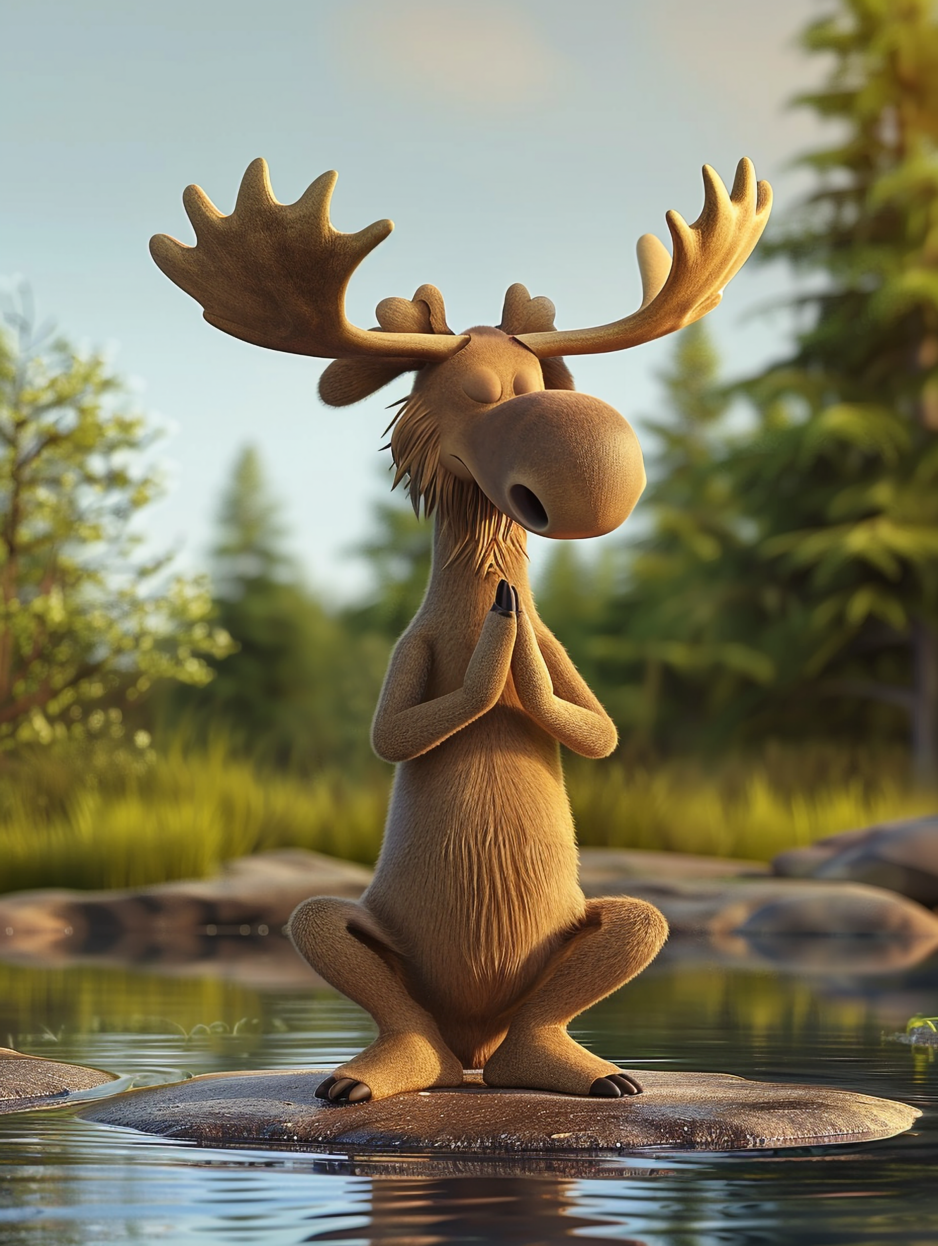 100A_Moose-cartoon-character-practising-yoga